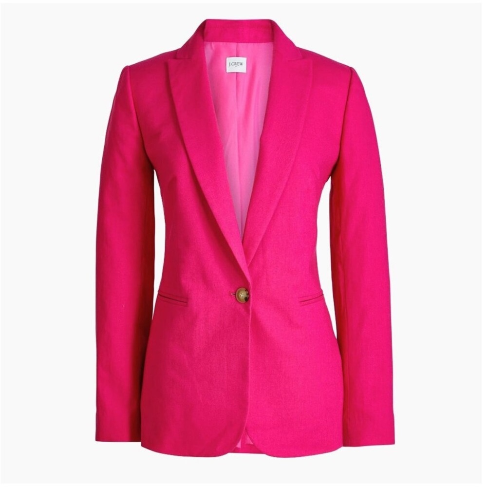 J CREW Holland Linen Cotton Blend One Button Pink Blazer SIZE: 4 - Picture 1 of 11